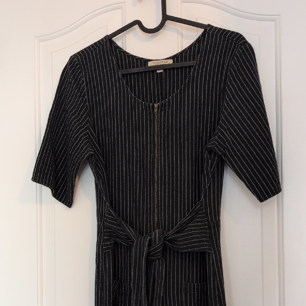 Polagram Black and White Striped Long Sleeve Jumpsuit